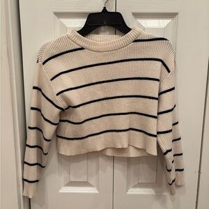 Zara Cream and Black Striped Crop Sweater